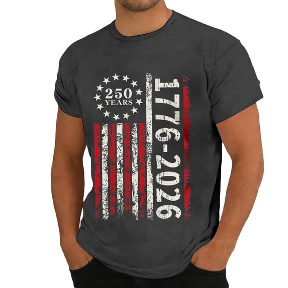 WAYUTE Mens 250 Anniversary USA Shirt 1776-2026 Patriotic Graphic Tee Knit Casual Festival Celebration 4th of July T Shirt