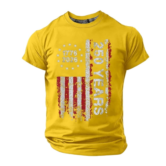 WAYUTE Mens 250th Anniversary USA Shirt National Flag Graphic Crewneck Tee Casual Outdoor Activities Daily Wear Independence Day T-Shirts