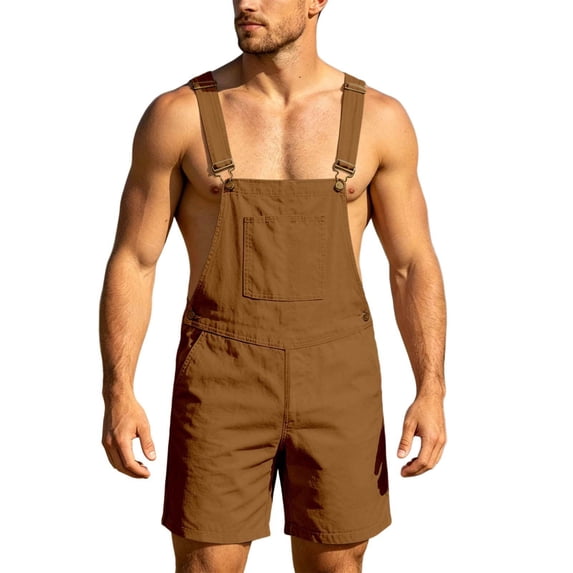 WAYUTE Mens Bib Overalls Casual Sleeveless Solid Color Wide Straps Jumpsuit with Front Pocket for Lightweight Summer Outdoor Activities