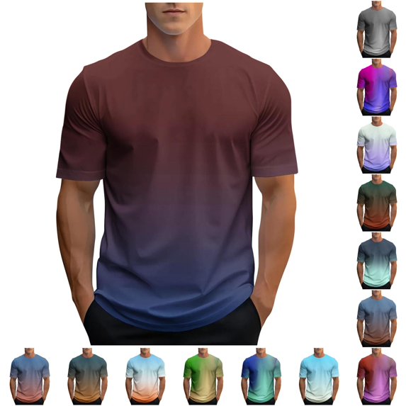 WAYUTE Mens Gradient Mountains Print Short Sleeve T Shirts Casual Crewneck Tee T-Shirts for Man Soft Breathable Daily Wear,L