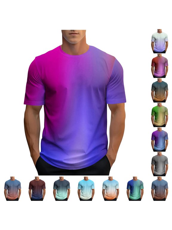 Mens Gradient Mountains Print Short Sleeve T Shirts Casual Crewneck Tee T-Shirts for Man Soft Breathable Daily Wear,S