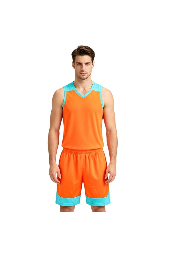 Mens Outfit Sets Color Block Loose Fit Mesh Athletic Sleeveless V Neck and Elastic Waist Knee Length Wide Leg For Summer Holiday Cozy Wear,Orange,Xxxxxl