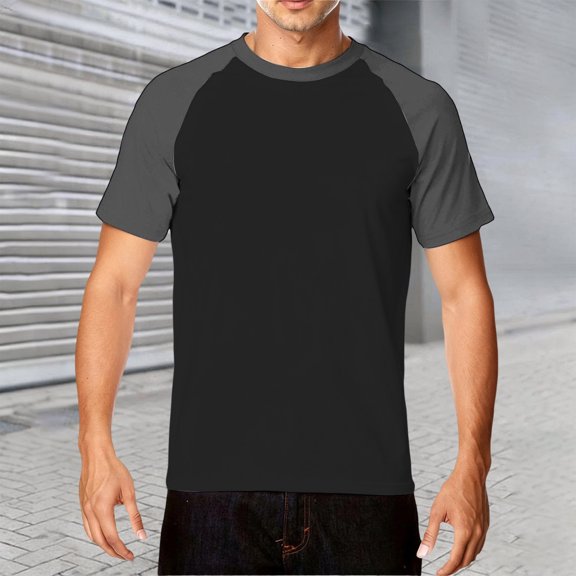 WAYUTE Mens Raglan Short Sleeve T Shirts Patchwork Color Crewneck Casual Classic Basic Tee for Everyday Comfort,M