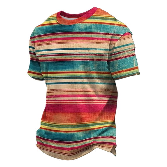 WAYUTE Mens T Shirts Short Sleeve Cewneck Colorful Striped Graphic Tee Shirt for Festival Celebration Holiday Party Classic Summer Outdoor T Shirt