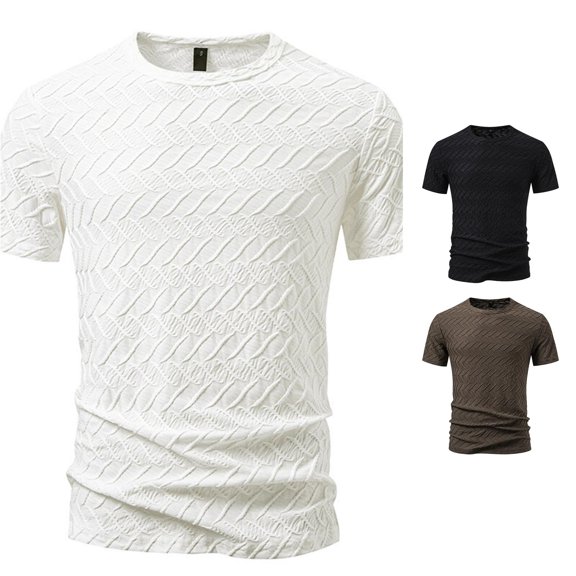 WAYUTE Mens T Shirts Textured Jacquard Short Sleeve Solid Color Crew Neck Casual Fashion Elegant T‑Shirts for Man,S