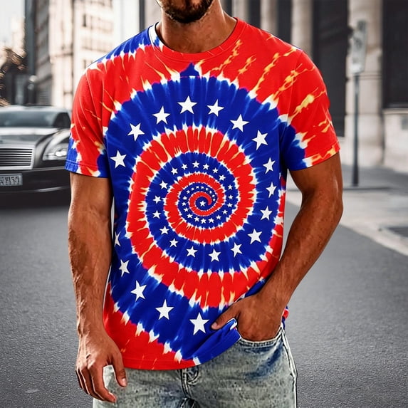 WAYUTE Mens T Shirts Tie Dye Graphic Basic Tees Summer Casual Short Sleeve Crewneck Fashion T-Shirt for Man Streetwear,XL