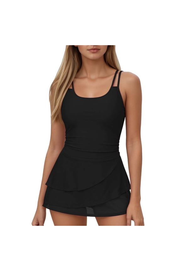 One Piece Swimsuit Women Elegant Flowy Solid Color Stretch Rash Guard Tummy Control Summer Beach Party Swimwear