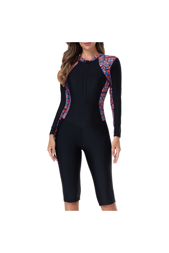 One Piece Swimsuit Women Long Sleeve Full Body Wetsuit for Surfing Diving and Snorkeling Upf50+ Sun Stretch Front Zipper