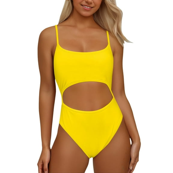 WAYUTE One Piece Swimsuit Women Neck Cut Out Front Lace Up Back High Cut Monokini Swimsuit