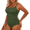thumbnail image 1 of WAYUTE One Piece Swimsuit Women Ribbed Casual Pleated Swimsuit Plus Size Monokini Tankini for Beach Pool Tummy Control Swimwear, 1 of 5