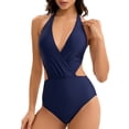 thumbnail image 1 of WAYUTE One Piece Swimsuit Women Solid Color High Cut Monokini Backless Rash Guard Elegant Tummy Control Summer Beach Bathing Suit, 1 of 5