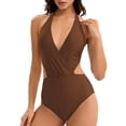 thumbnail image 1 of WAYUTE One Piece Swimsuit Women Solid Color High Cut Monokini Backless Rash Guard Elegant Tummy Control Summer Beach Bathing Suit, 1 of 5