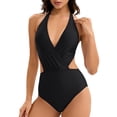thumbnail image 1 of WAYUTE One Piece Swimsuit Women Solid Color High Cut Monokini Backless Rash Guard Elegant Tummy Control Summer Beach Bathing Suit, 1 of 5