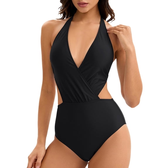 WAYUTE One Piece Swimsuit Women Solid Color High Cut Monokini Backless Rash Guard Elegant Tummy Control Summer Beach Bathing Suit