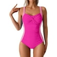 thumbnail image 1 of WAYUTE One Piece Swimsuit Women Solid Color Rash Guard Swim Suits Front Tummy Control Swimming Beach Pool Stretch Bathing Suit, 1 of 5