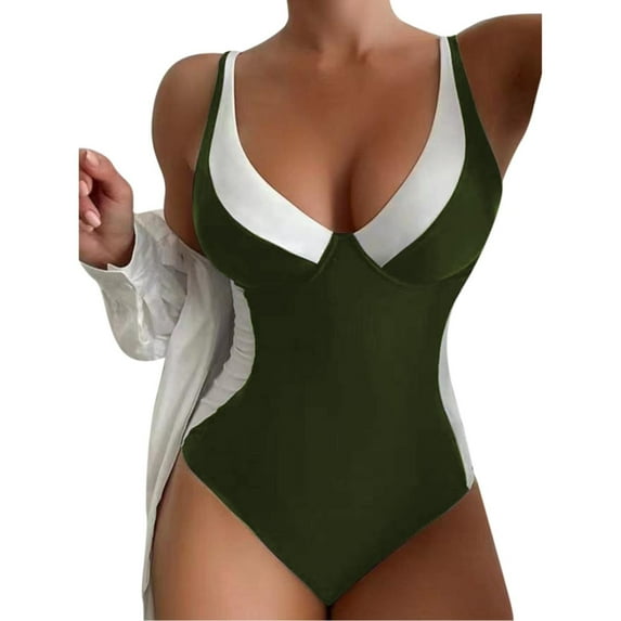 WAYUTE One Piece Swimsuit Women Solid Color Swimsuit Push Up Bikini Monokini Bathing Suit for Swimming Beach Vacation Summer Sports