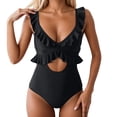 thumbnail image 1 of WAYUTE One Piece Swimsuit Women Swimsuit for Ruffle Bathing Suit V Neck Ruched Swim Suit Cutout Swimwear, 1 of 7