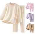 thumbnail image 1 of WAYUTE Pajamas for Girls Fall Winter Long Sleeve Cozy Thermal Crew Neck Top and Pants for Kids Soft Warm Solid Color Home Outfit Pajama Set Casual Indoor,Beige,Size 4 Y-5 Y, 1 of 7