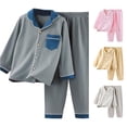thumbnail image 1 of WAYUTE Pajamas for Girls for Kids Soft Lined Notch Collared Long Sleeve Button Down Cozy Shirt and Pants Home Outfit with Front Pocket Pajama Set Casual Daily Wear,Grey,Size 4 Y-5 Y, 1 of 3