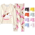 thumbnail image 1 of WAYUTE Pajamas for Girls Long Sleeve Cartoon Print Crew Neck Top and Jogger Pants for Toddler Kids Soft Pjs Set Loose Fit Cute Pajama Set Casual Daily Wear,Beige,Size 2 Y-3 Y, 1 of 5