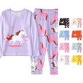 thumbnail image 1 of WAYUTE Pajamas for Girls Long Sleeve Cartoon Print Crew Neck Top and Jogger Pants for Toddler Kids Soft Pjs Set Loose Fit Cute Pajama Set Casual Indoor,Light Purple,Size 2 Y-3 Y, 1 of 5