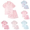 thumbnail image 1 of WAYUTE Pajamas for Girls Satin Silk Short Sleeve Cute Print Buttons Shirts and Shorts for Toddler Girl Outfit Soft Pjs Set Loungewear Casual Indoor,Pink2,Size 13 Y-14 Y, 1 of 4