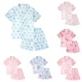 thumbnail image 1 of WAYUTE Pajamas for Girls Satin Silk Short Sleeve Cute Print Buttons Shirts and Shorts for Toddler Girl Outfit Soft Pjs Set Sleepwear Casual Daily Wear,Light Blue1,Size 11 Y-12 Y, 1 of 4