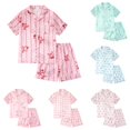 thumbnail image 1 of WAYUTE Pajamas for Girls Satin Silk Short Sleeve Cute Print Buttons Shirts and Shorts for Toddler Girl Outfit Soft Pjs Set Sleepwear Casual Daily Wear,Pink1,Size 7 Y-8 Y, 1 of 3