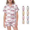 thumbnail image 1 of WAYUTE Pajamas for Girls Silk Satin Cute Bow Print 2 Piece Button Up Short Sleeve Shirts Top and Shorts Sets for Kids Lightweight Soft Loungewear Casual Daily Wear,Pink,Size 8 Y-9 Y, 1 of 4