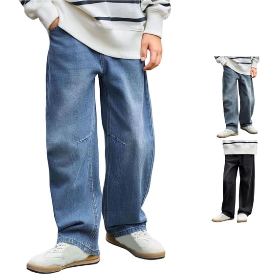 WAYUTE Pants for Boys Classic Solid Color Jeans Pants Stretch Fit Trousers with Reinforced Knees Durable for Kids Youth School Wear Casual Outdoor,7-8 Y,Light Blue