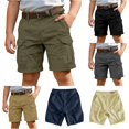 thumbnail image 1 of WAYUTE Pants for Boys Solid Color Cargo Knee Length Pants with Multiple Pockets for Kids Youth Play and Summer Dress Cargo Shorts Casual Outdoor,9-10 Y,Army Green, 1 of 6