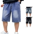 thumbnail image 1 of WAYUTE Pants for Boys Solid Color Elastic Waisted Classic Knee Length Jeans Pants Lightweight Comfort Blend Flexible Fit for Kids Outdoor Casual,5-6 Y,Light Blue, 1 of 5