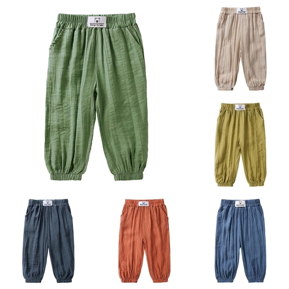 WAYUTE Pants for Boys Toddler Kids Elastic Waisted Wide Leg Baggy Soft Trousers Baby Spring Summer Comfort Linen Pants Daily Wear Outdoor Casual,Green