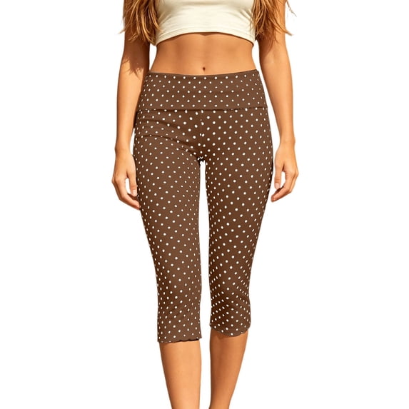 WAYUTE Pants for Women Fold over High Waist Slim Fit Polka Dot Print Capri Leggings Street Stretchy Cropped Trousers Casual Daily Wear