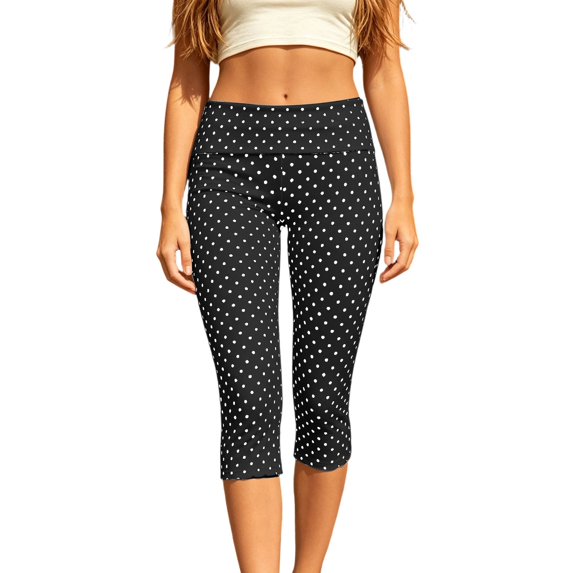 WAYUTE Pants for Women Fold over High Waist Slim Fit Polka Dot Print Capri Leggings Street Stretchy Cropped Trousers Casual Daily Wear
