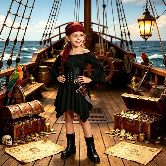 WAYUTE Pirate Costume Girls Off Shoulder Satin Solid Color High Low ...