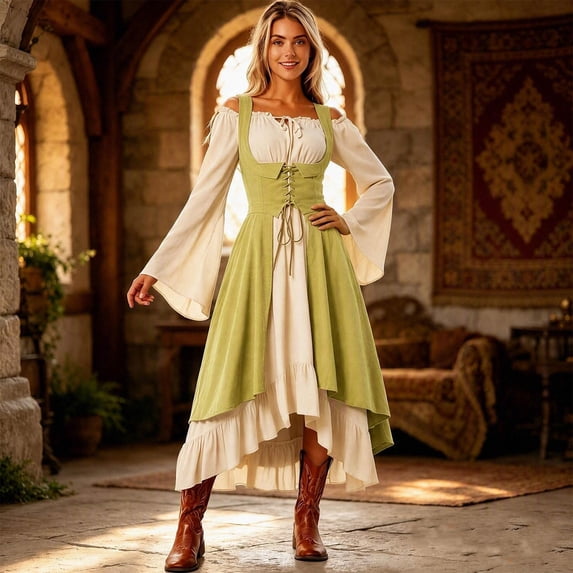 WAYUTE Pirate Costume for Women Off The Shoulder Lace Up Patchwork ...