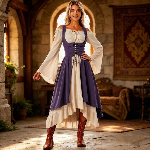WAYUTE Pirate Costume for Women Off The Shoulder Lace Up Patchwork ...