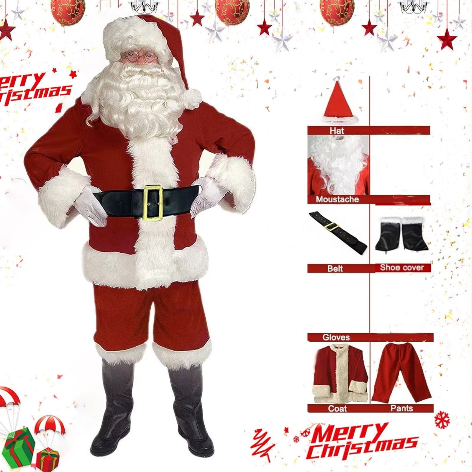 WAYUTE Plus Size Santa Claus for Adults Christmas Dress-up Full Set ...