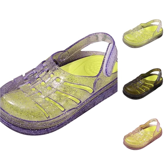 WAYUTE Sandals for Girls Closed Toe Soft Sole Hook and Loop Hollow Design Jelly Princess Shoes for Toddler Kids Cute Versatile Sandals,Purple,2 Y-2.5 Y