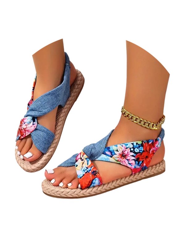 WAYUTE Sandals Women Flat Bottom Slide Shoes with Adjustable Elastic Strap Comfort Lightweight Beach Walking Shoes Casual Outdoor