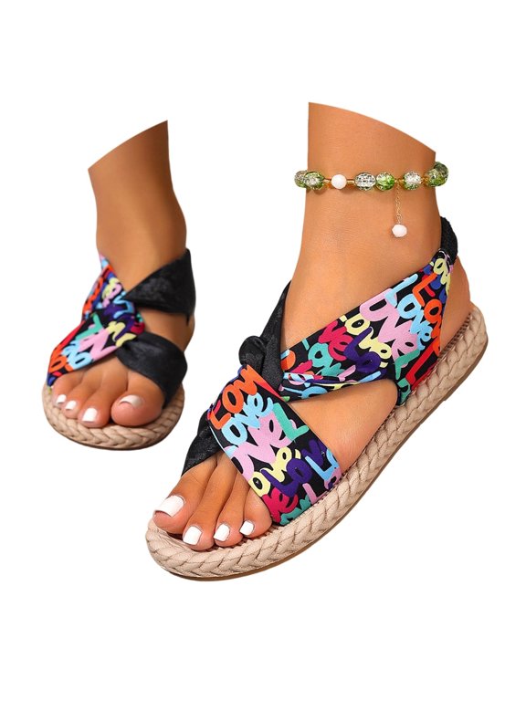 WAYUTE Sandals for Women Flat Bottom Slide Shoes with Adjustable Elastic Strap Comfort Lightweight Beach Walking Shoes Casual Outdoor
