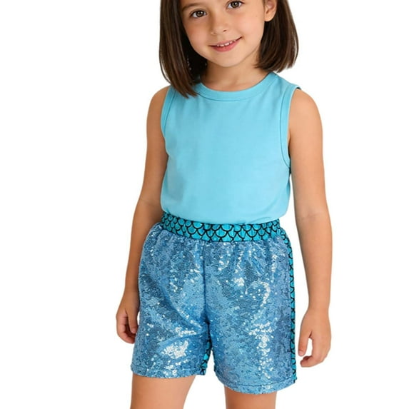 WAYUTE Sequin Hot Pants for Girls Glam Party Outfit Summer Scale Design Elastic Waist Playful Stage Performance Holiday Shorts