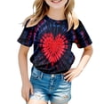 thumbnail image 1 of WAYUTE Shirts for Girls Casual Tie Dye Heart Print Short Sleeve T Shirt Round Neck Tee Top for Kids Youth Fashion Summer Outdoor,Dark Blue,Size 18 M-24 M, 1 of 5