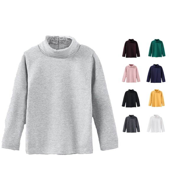 WAYUTE Shirts for Girls Children's Turtleneck Long Sleeved Base Shirt Spring Fall Cotton Blend Solid Color Blouse Tops Outdoor Casual Tshirt,Light Gray
