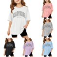 thumbnail image 1 of WAYUTE Shirts for Girls Oversized Short Sleeve Crewneck Letter Printed T Shirts Tops for Kids School Loose Soft Basic Tees Outdoor Casual T Shirt,White, 1 of 6
