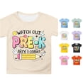 thumbnail image 1 of WAYUTE Shirts for Girls Short Sleeve Cartoon Print Round Neck Tees Shirt for Kids Back To School Outfits Summer Fall Daily Wear Casual Outdoor Tshirt,Beige, 1 of 4