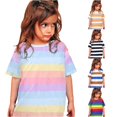 thumbnail image 1 of WAYUTE Shirts for Girls Colorful Striped Print Summer Short Sleeve Crew Neck T-Shirt for Kids Comfortable Casual Summer Top,Pink,Size 12 Y-13 Y, 1 of 4