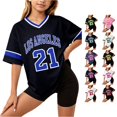 thumbnail image 1 of WAYUTE Shirts for Girls Letter Printed V Neck Short Sleeve Breathable Soft Sporty Top for Casual Stylish Workout Tee Shirt,Sky Blue,Size 15 Y-16 Y, 1 of 4
