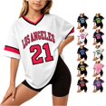 thumbnail image 1 of WAYUTE Shirts for Girls Letter Printed V Neck Short Sleeve Breathable Soft Sporty Top for Casual Stylish Workout Tee Shirt,White1,Size 9 Y-10 Y, 1 of 4